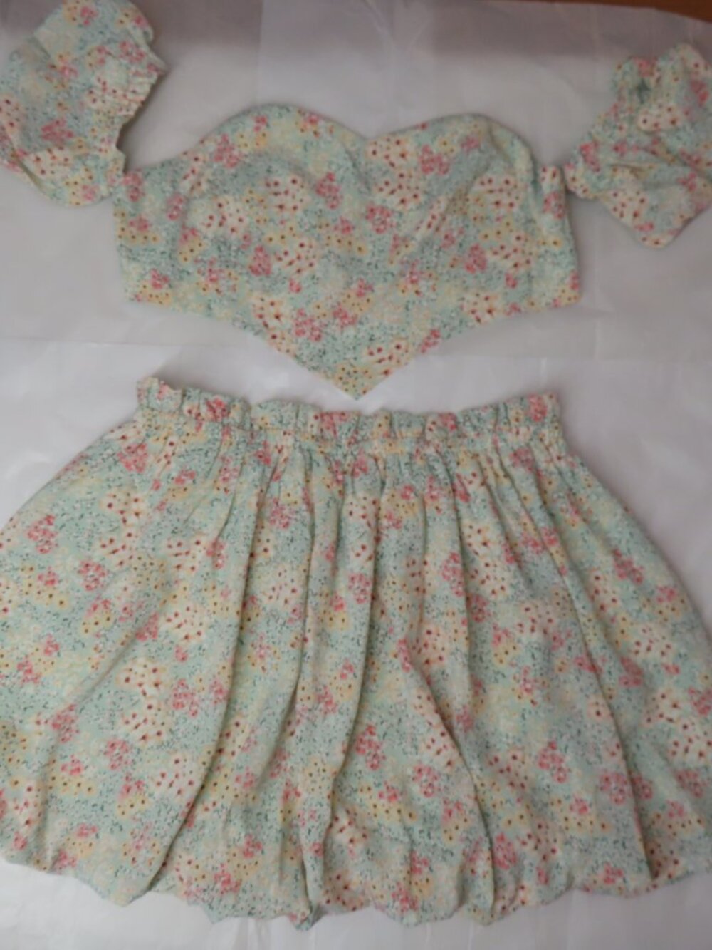 NWT Aiblee Floral Bubble Hem Skirt & Top Set Dainty Cottagecore Fairy Large